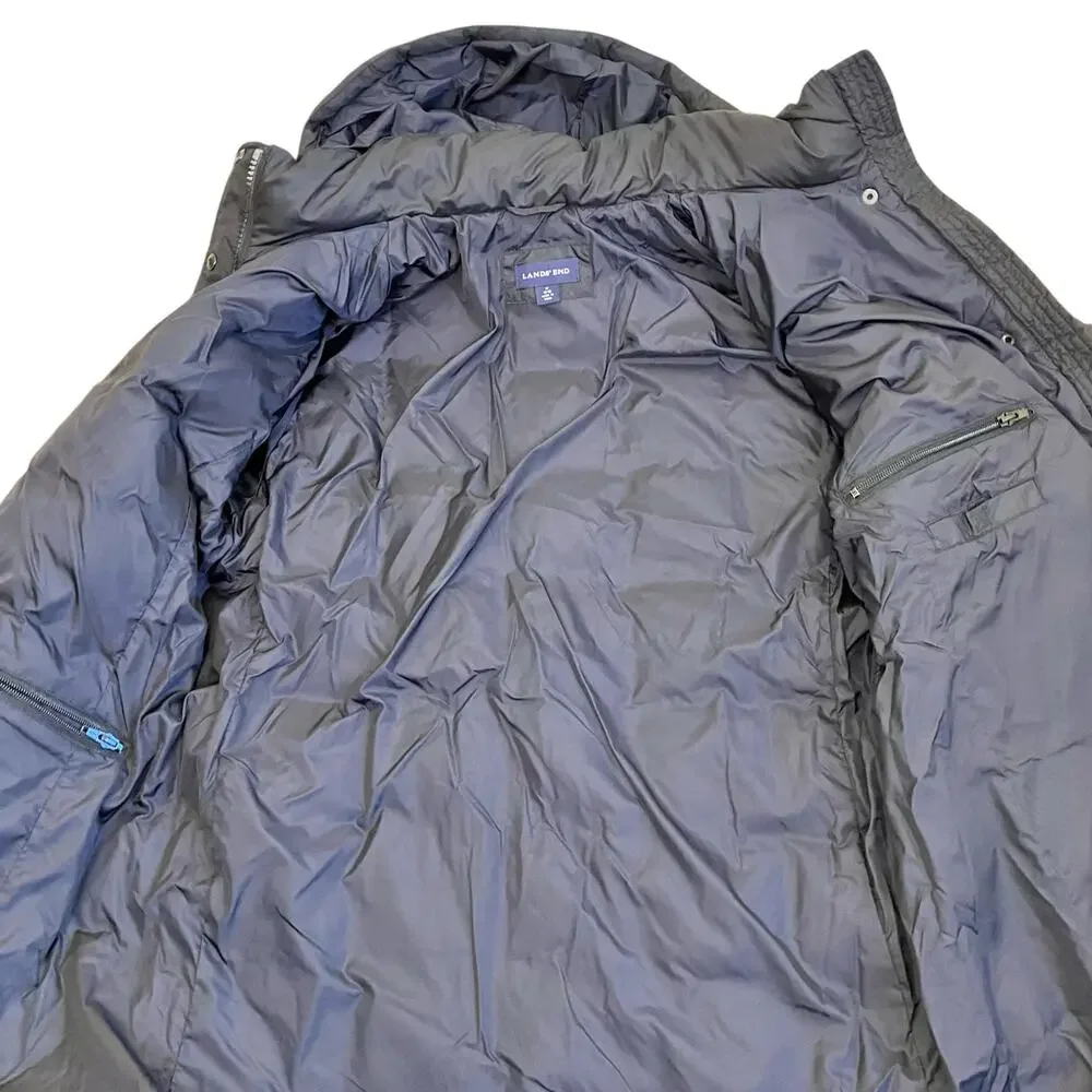 Land's End Sz M Quilted Down Full-length Jacket Black Puffer Winter Coat Hooded - Picture 8 of 16